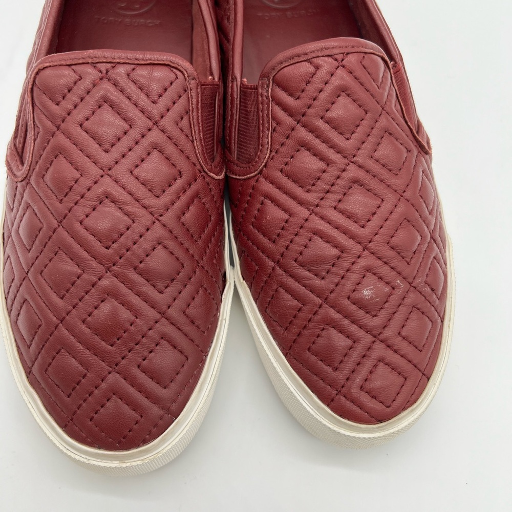 Tory Burch Womens Quilted Slip-On Sneakers Burgundy Wine Size 9 - Picture 4 of 14